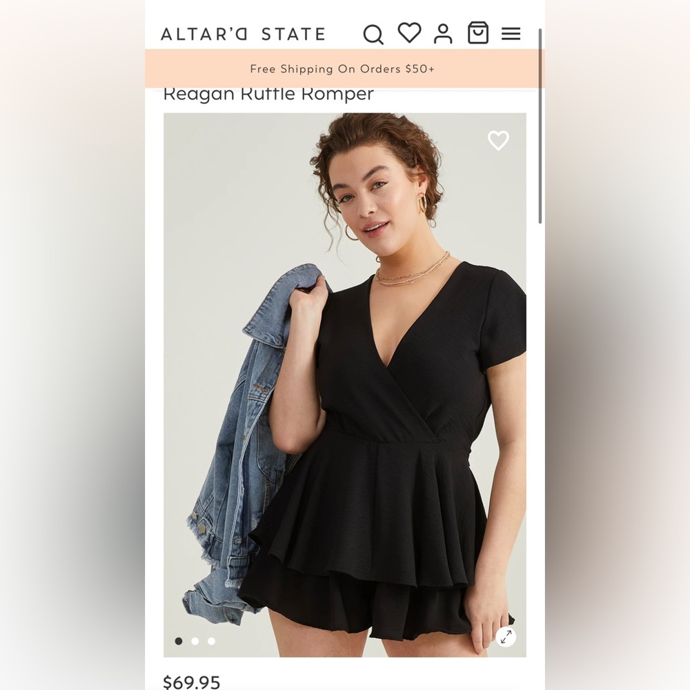 Altar’d state black ruffle romper size small.